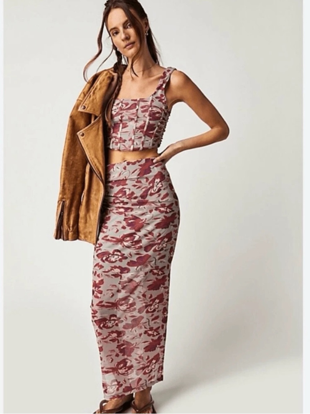 Free People Presley Watercolor Floral Mesh Maxi Skirt XL